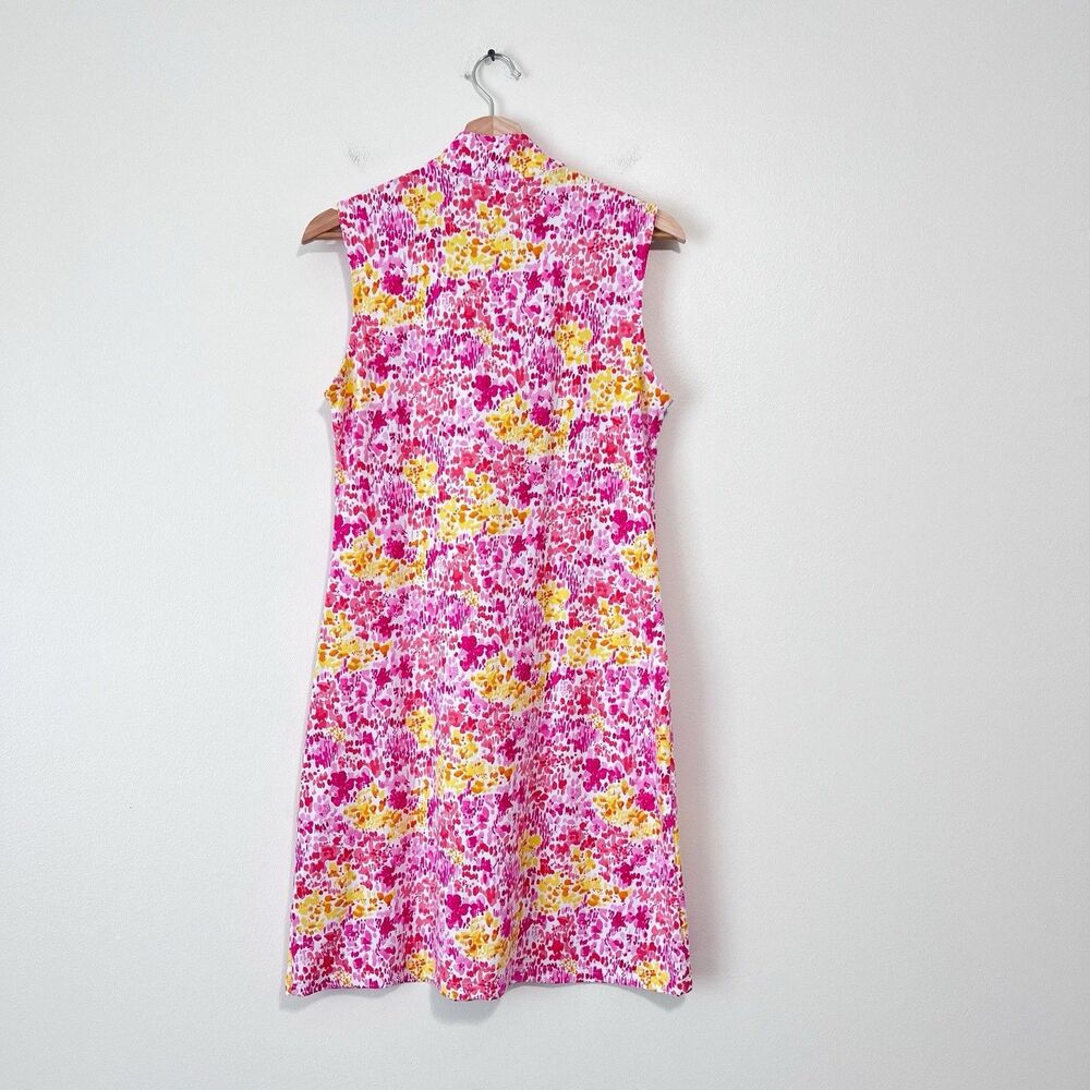 IBKUL Small Sleeveless Mock Neck Golf Tennis Dress Pink Floral 1/4 Zip - Picture 6 of 12